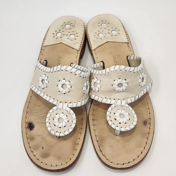 Jack Rogers Womens Hampton Thong Slip On Sandals Size 7 M Tan Cream Leather - Picture 2 of 9